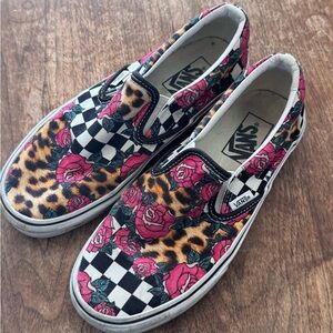Vans Women's Floral Checkered Slip-On Shoes